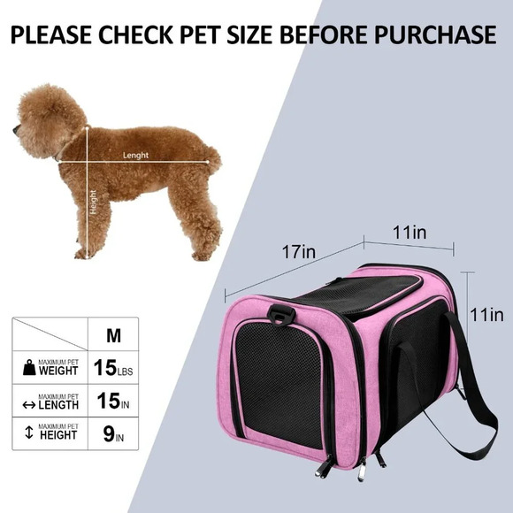 Pet Carrier for Small Medium Cats Dogs Puppies up to 15 Lbs, TSA Airline Approve - Picture 6 of 7